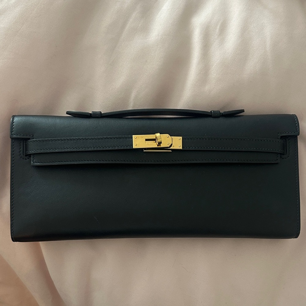 Black Leather Clutch east west
